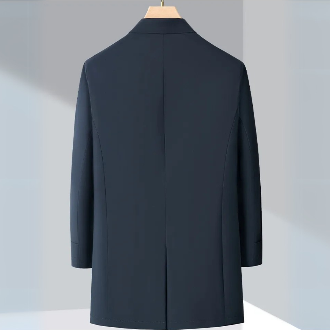 Basilio Down Trench Coat Navy Blue Back