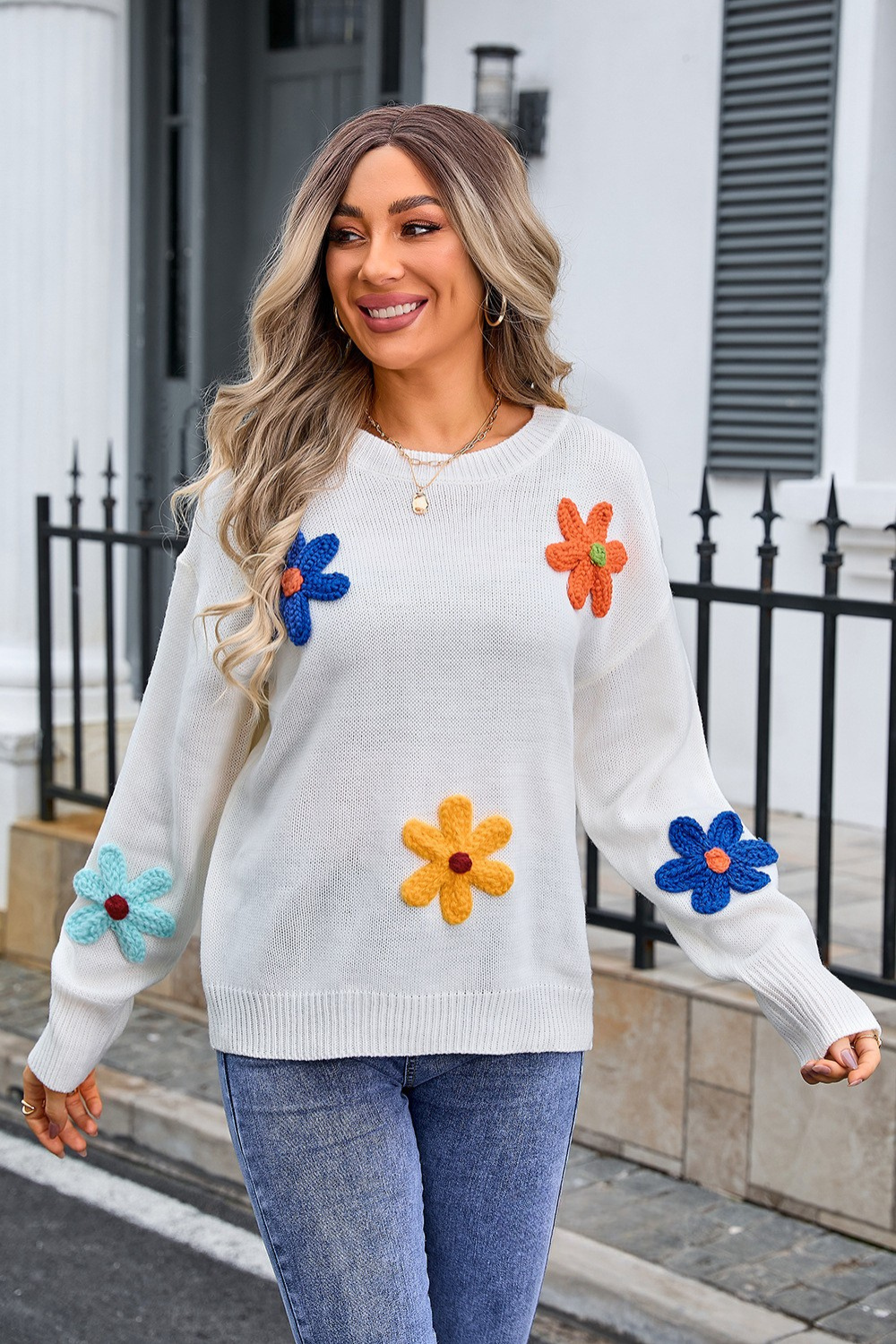 Model Wearing Blooming Comfort Women's Jumper