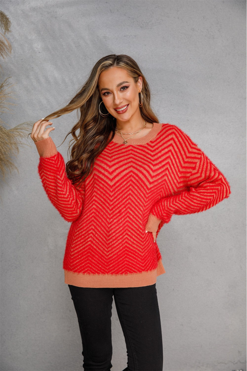 Model Wearing Chevron Charm Women's Jumper