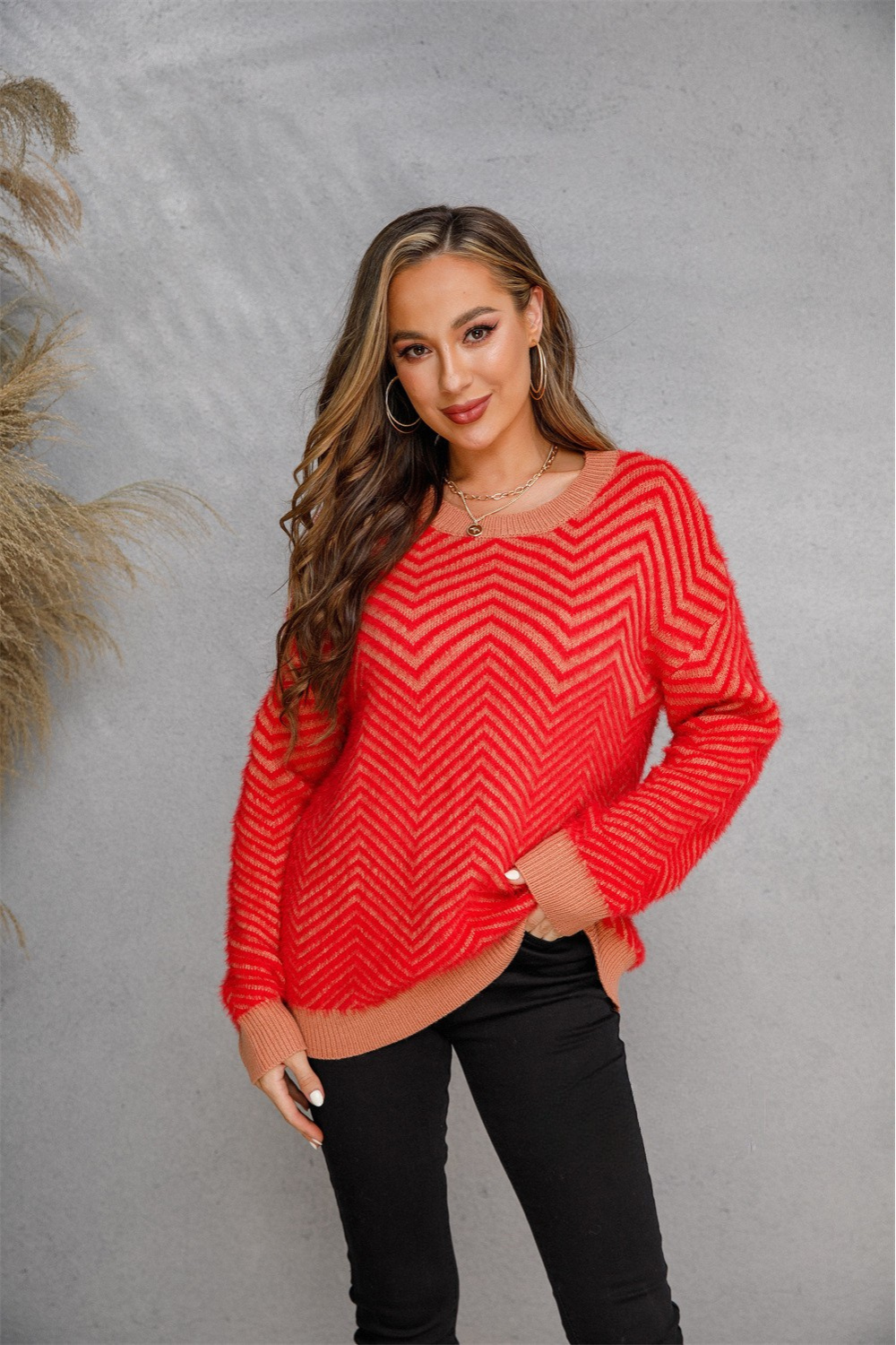 Model Wearing Chevron Charm Women's Jumper