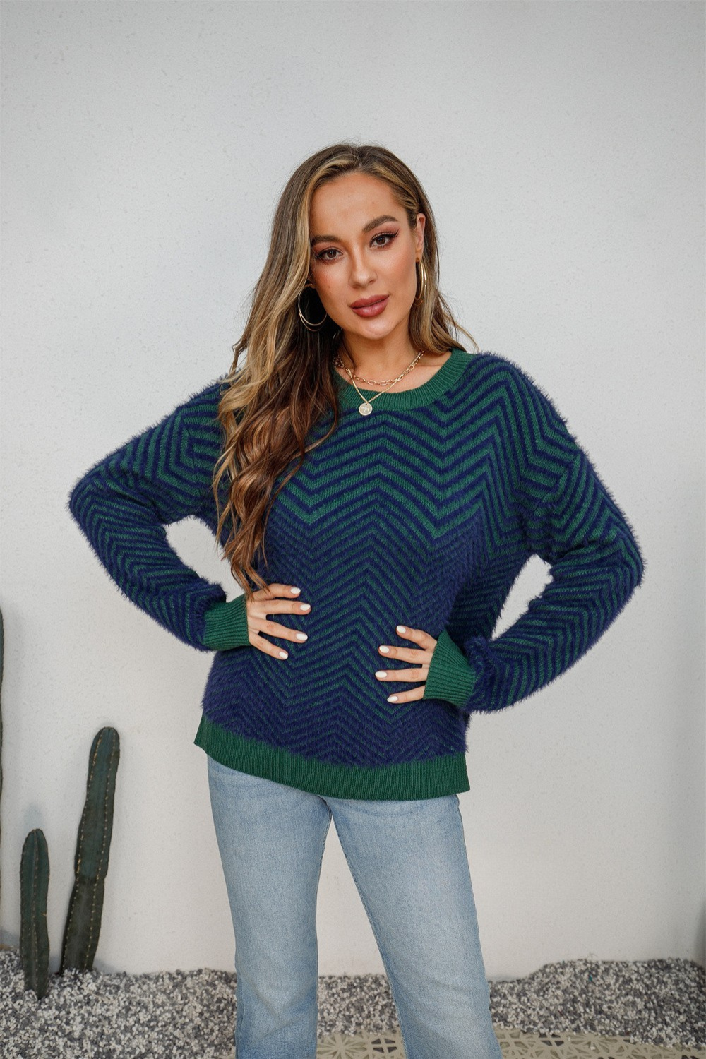 Model Wearing Chevron Charm Women's Jumper