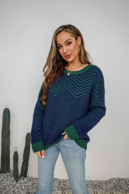 Model Wearing Chevron Charm Women's Jumper